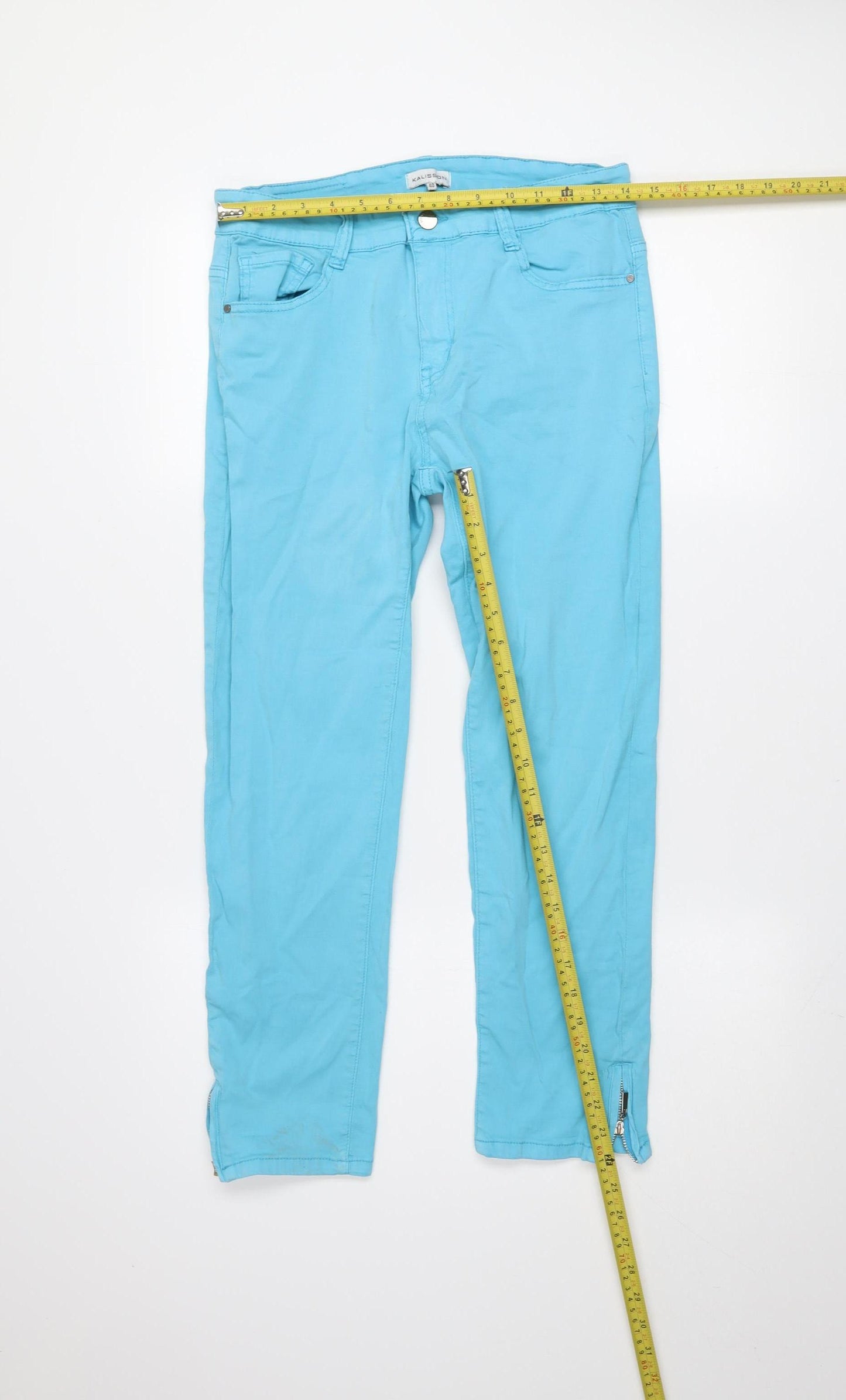 Kalisson Womens Blue Slim Ankle Zip Stretch Jeans Size 12