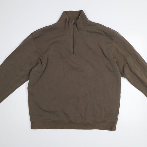 Jack & Jones Men’s Brown 2XL Half Zip Fleece Sweatshirt