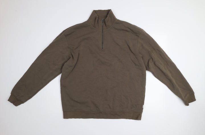 Jack & Jones Men’s Brown 2XL Half Zip Fleece Sweatshirt