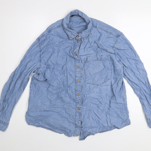 Dunnes Stores Men's Blue Lyocell Denim Button-Up Shirt Medium