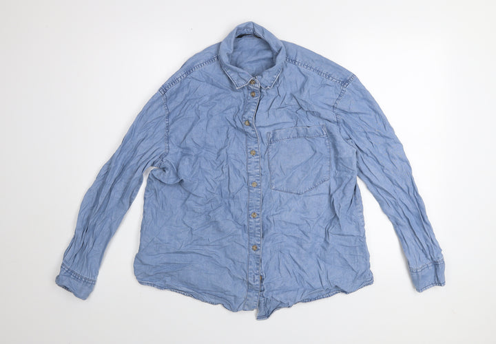 Dunnes Stores Men's Blue Lyocell Denim Button-Up Shirt Medium