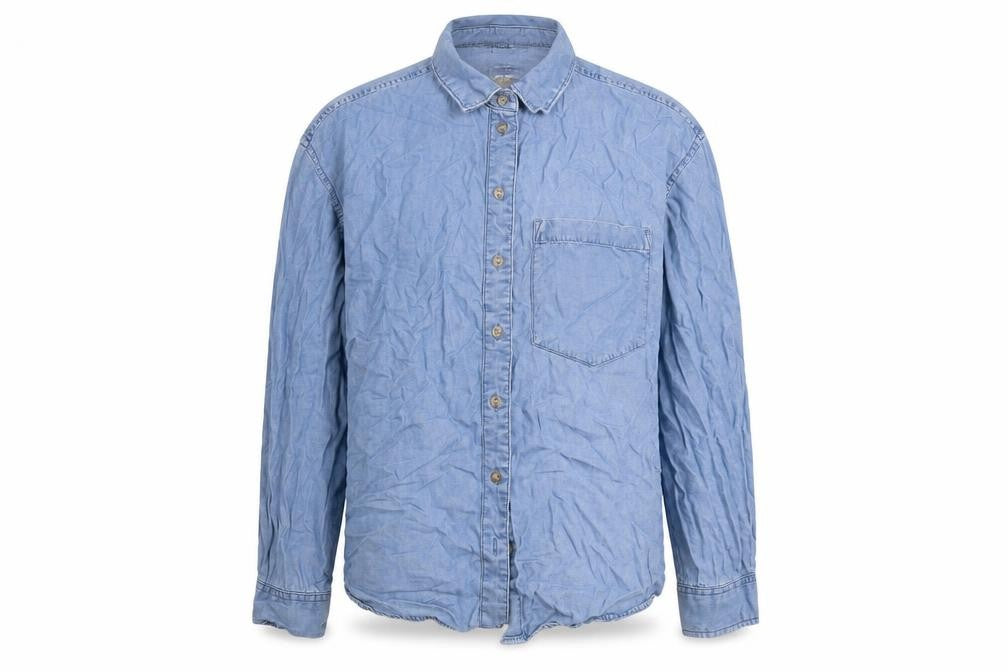 Front view of Dunnes Men's Blue Lyocell Denim Button-Up Shirt Medium