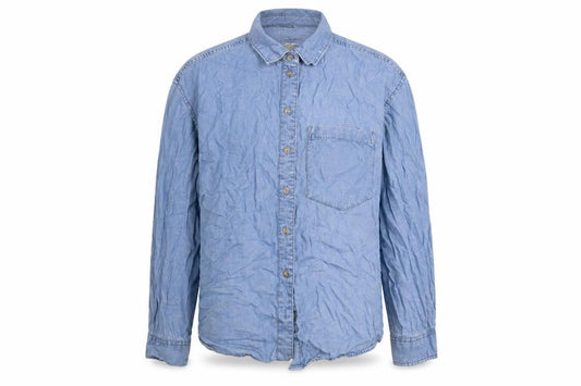 Front view of Dunnes Men's Blue Lyocell Denim Button-Up Shirt Medium