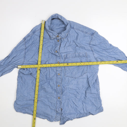 Dunnes Stores Men's Blue Lyocell Denim Button-Up Shirt Medium