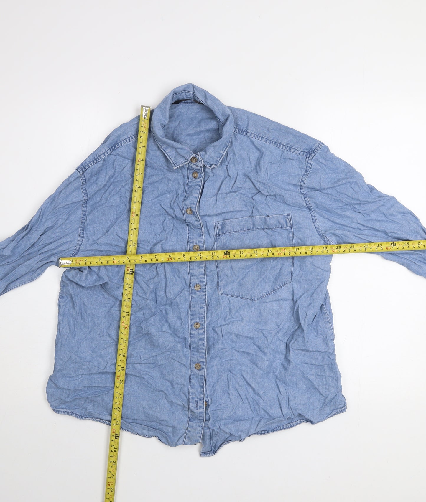 Dunnes Stores Men's Blue Lyocell Denim Button-Up Shirt Medium