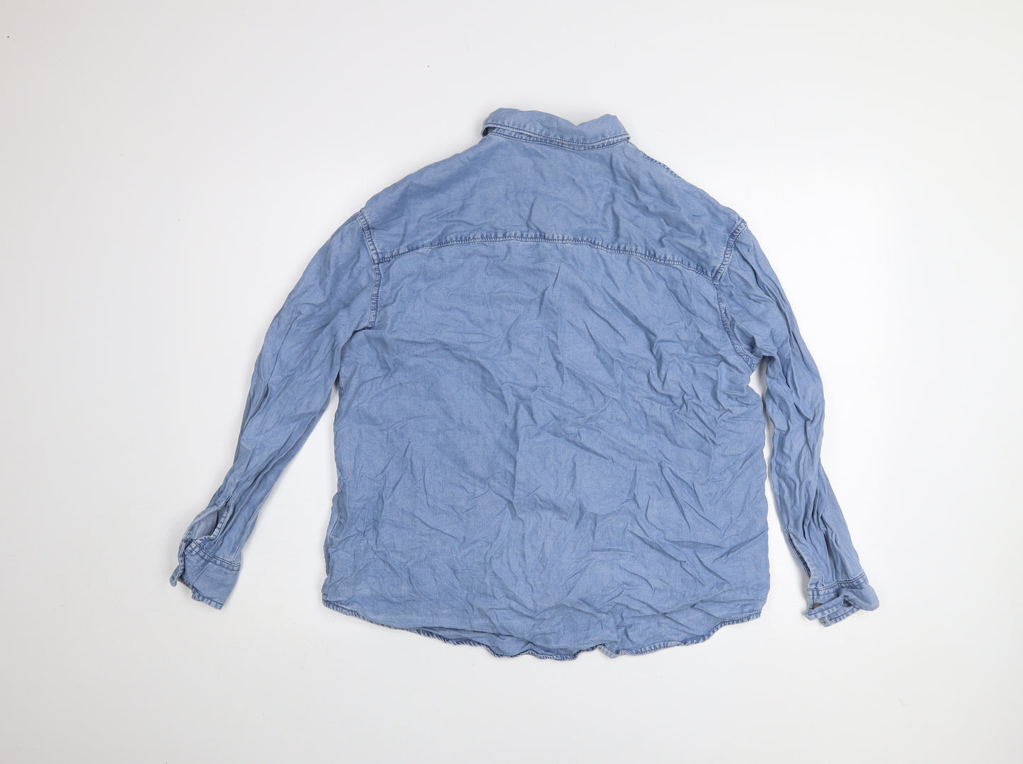 Dunnes Stores Men's Blue Lyocell Denim Button-Up Shirt Medium