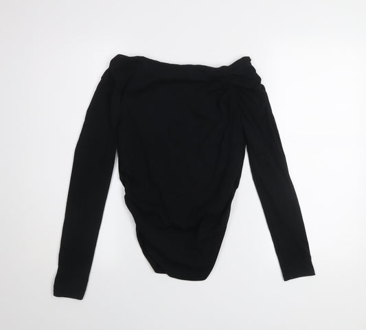 Zara Women Black Off Shoulder Long Sleeve Jersey Blouse - Size L