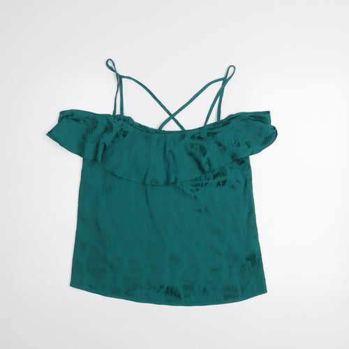 Oasis Women's Green Ruffle Off Shoulder Camisole Top Size 10