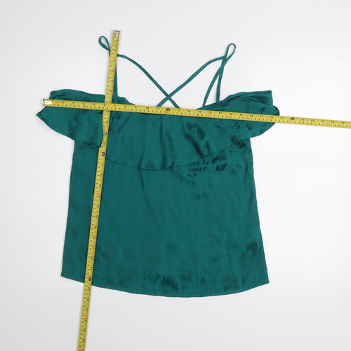 Oasis Women's Green Ruffle Off Shoulder Camisole Top Size 10