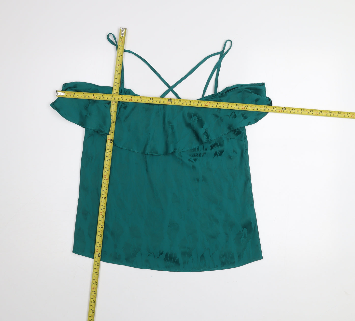 Oasis Women's Green Ruffle Off Shoulder Camisole Top Size 10