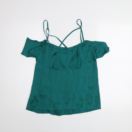 Oasis Women's Green Ruffle Off Shoulder Camisole Top Size 10