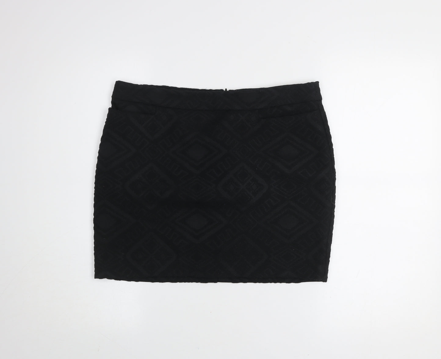 Next Womens Black Size 12 Straight Pencil Jacquard Skirt