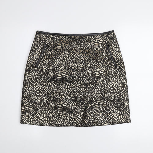 Love & Roses Women Gold Black Knee Length Pencil Skirt UK 12