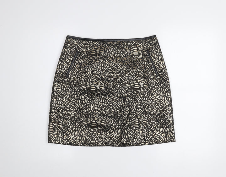 Love & Roses Women Gold Black Knee Length Pencil Skirt UK 12