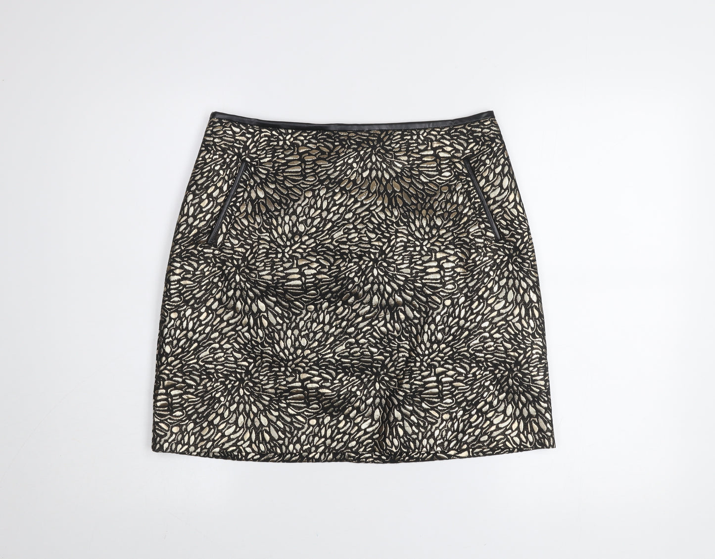 Love & Roses Women Gold Black Knee Length Pencil Skirt UK 12