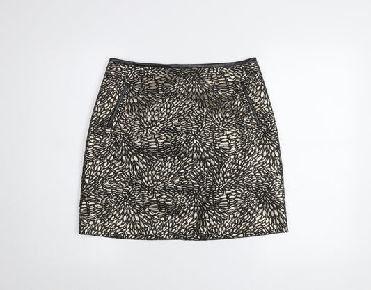 Love & Roses Women Gold Black Knee Length Pencil Skirt UK 12