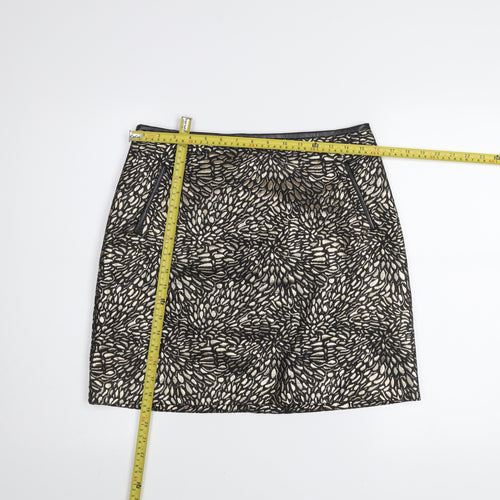 Love & Roses Women Gold Black Knee Length Pencil Skirt UK 12