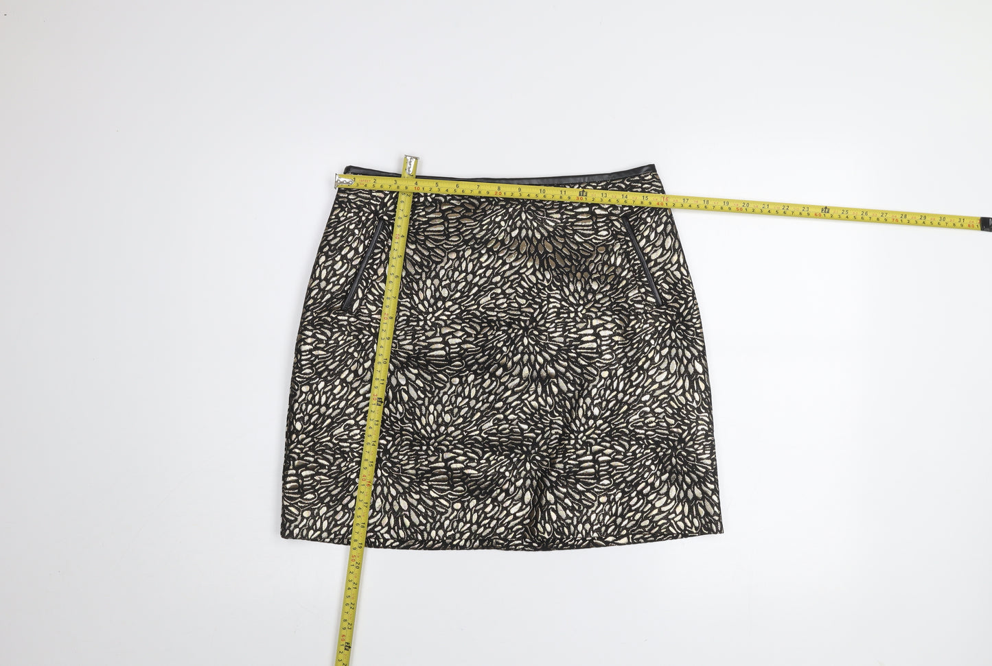 Love & Roses Women Gold Black Knee Length Pencil Skirt UK 12