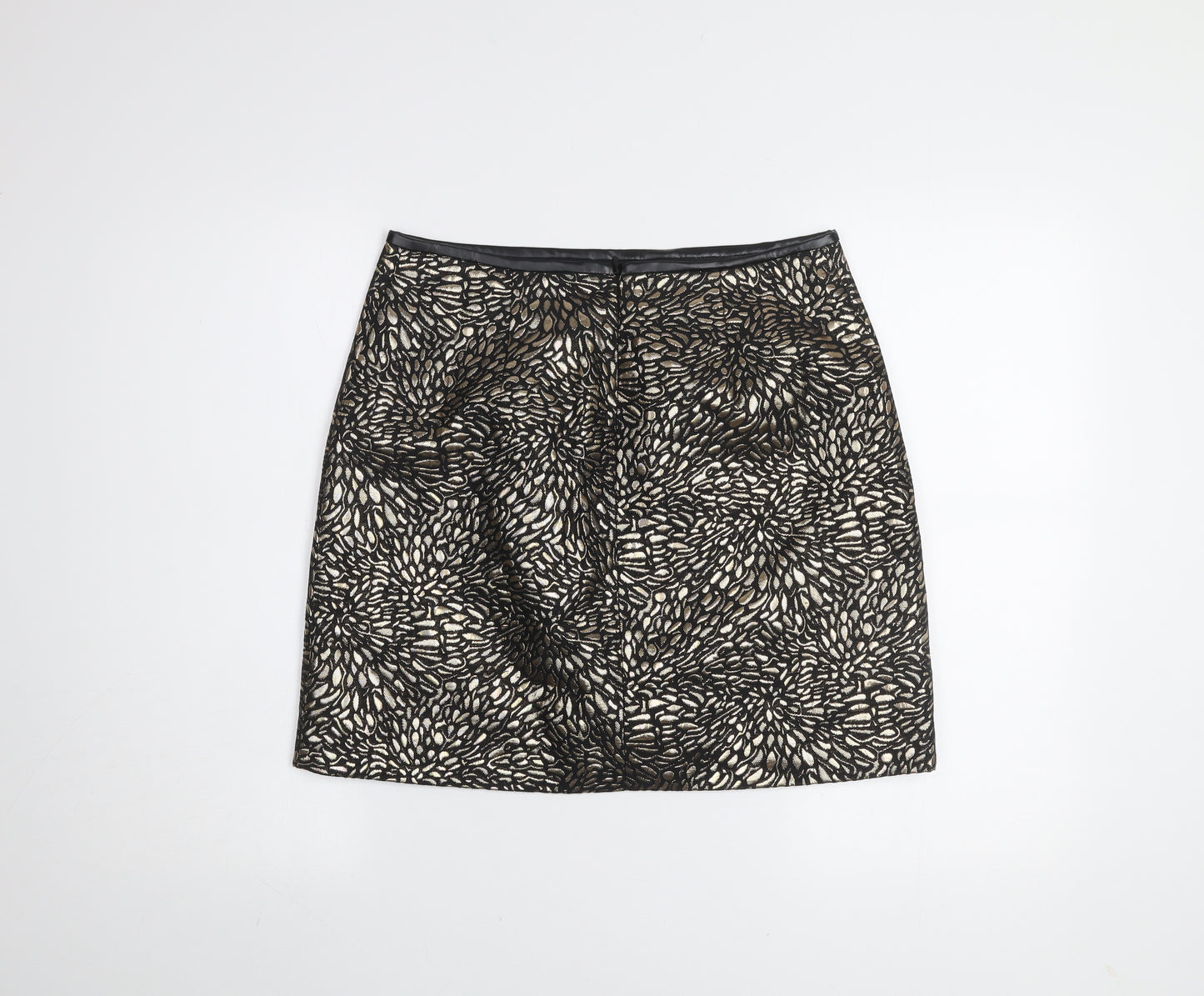 Love & Roses Women Gold Black Knee Length Pencil Skirt UK 12