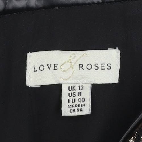 Love & Roses Women Gold Black Knee Length Pencil Skirt UK 12