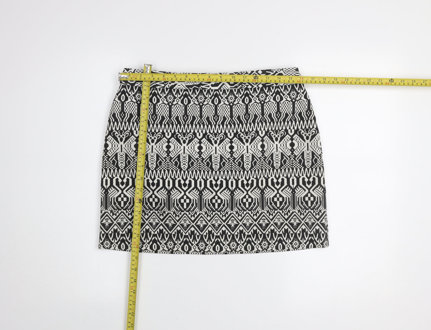 Dunnes Women Black White Geometric Short Pencil Skirt Size 12