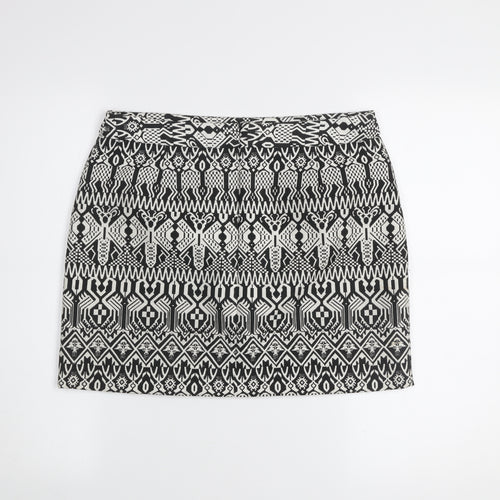 Dunnes Women Black White Geometric Short Pencil Skirt Size 12