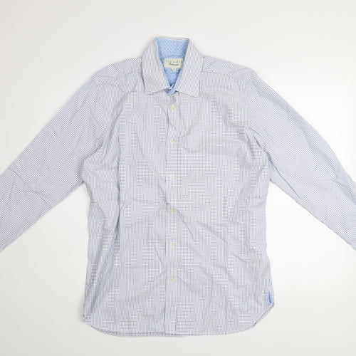Ted Baker Men's Blue Check Cotton Long Sleeve Button-Up Shirt Size 16