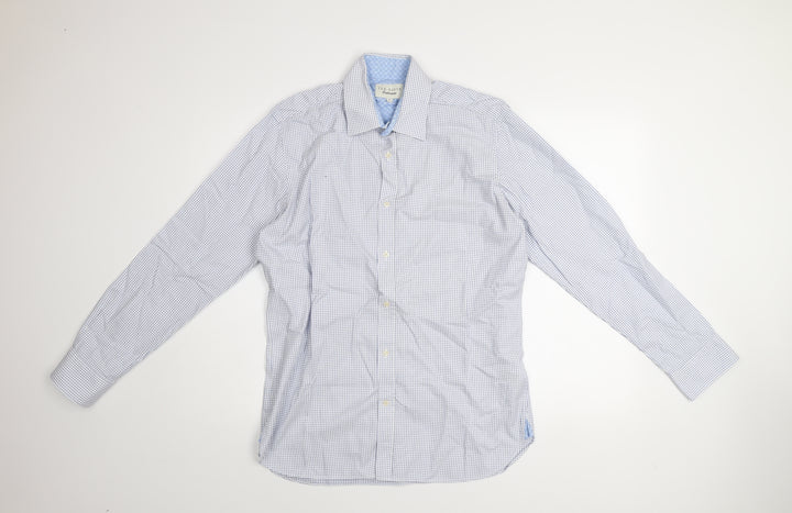 Ted Baker Men's Blue Check Cotton Long Sleeve Button-Up Shirt Size 16