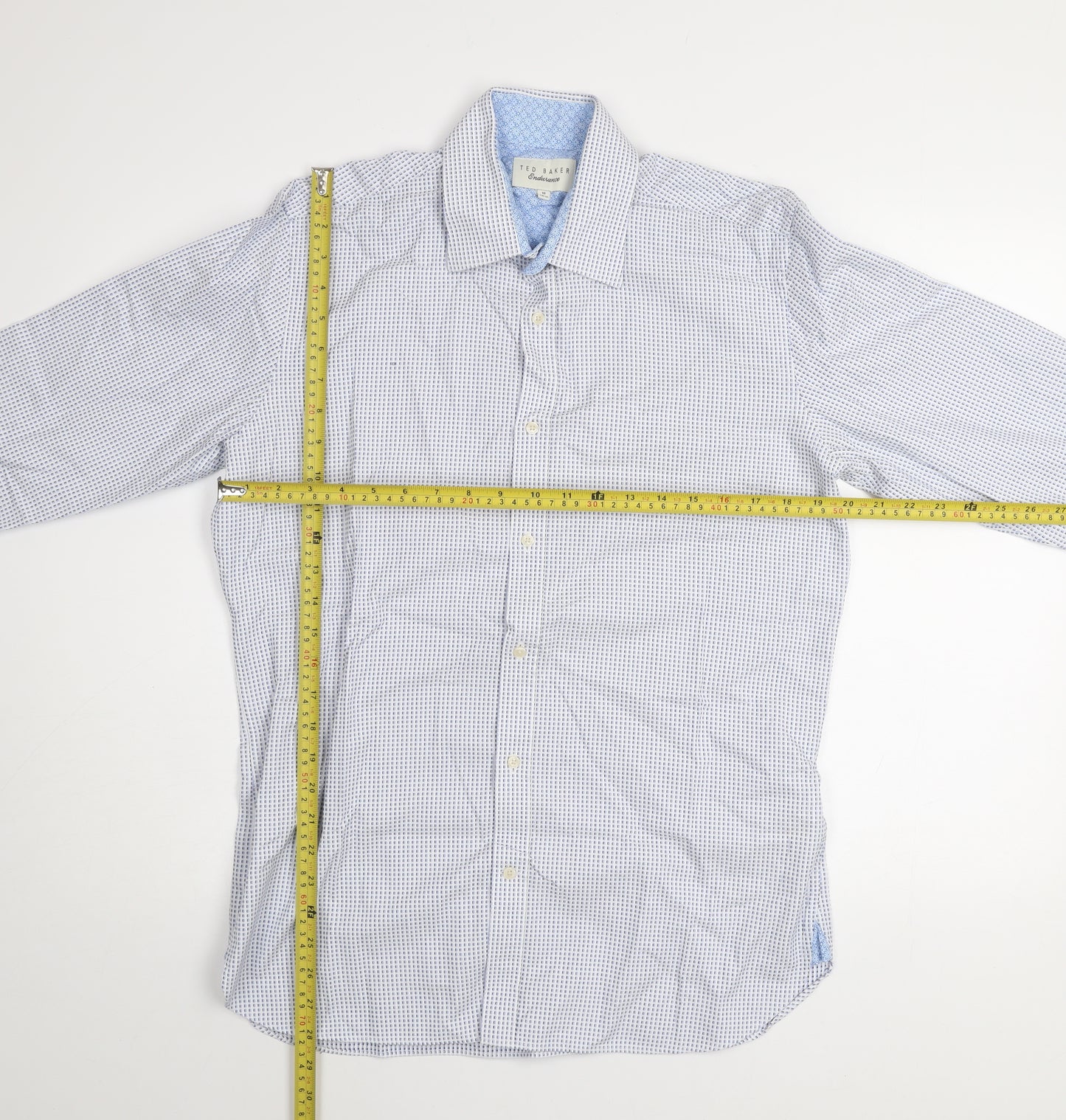 Ted Baker Men's Blue Check Cotton Long Sleeve Button-Up Shirt Size 16
