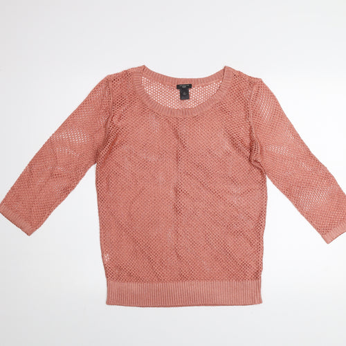 Ann Taylor Women’s Pink Open Knit 3/4 Sleeve Petite Jumper Size L