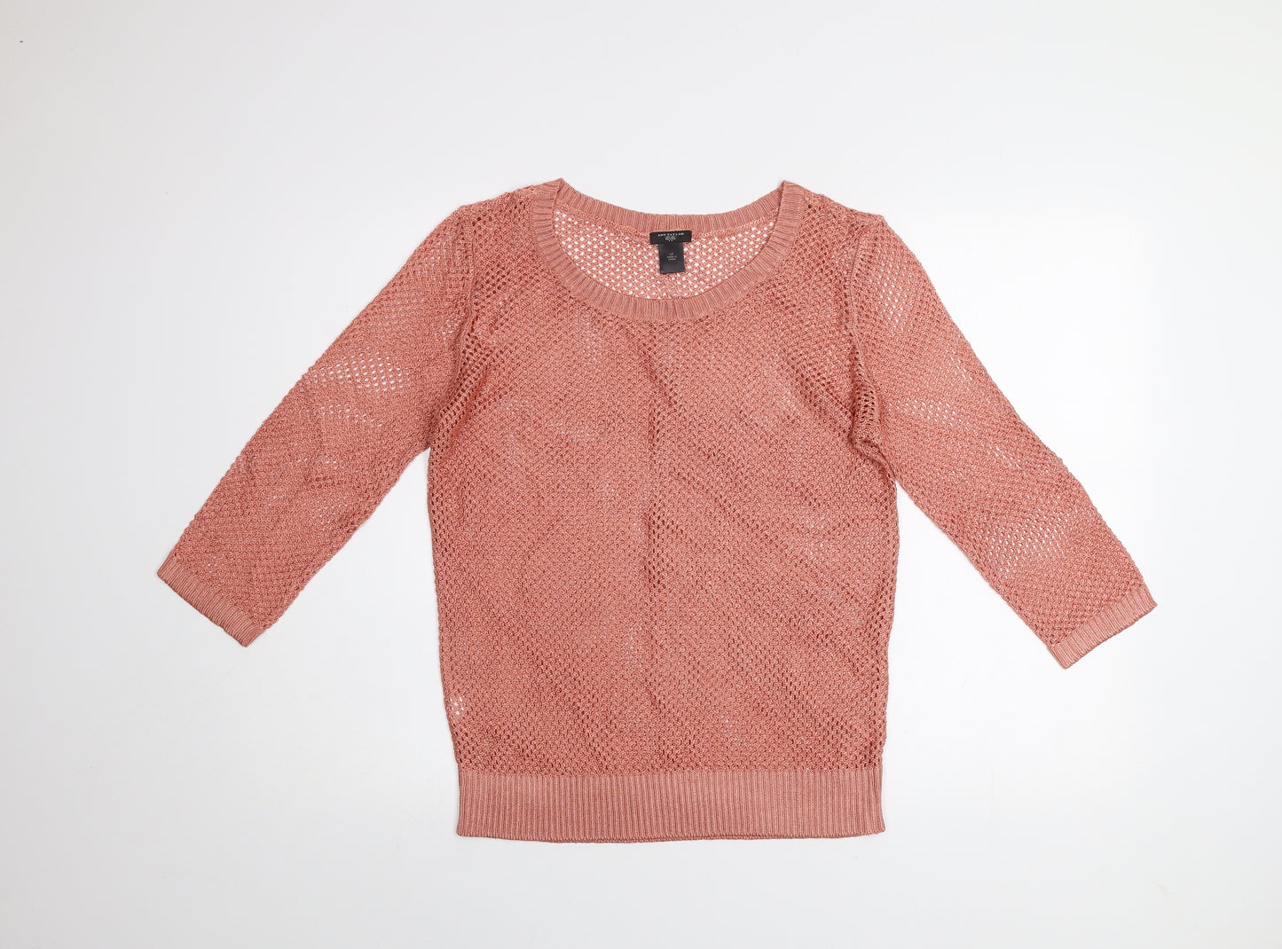 Ann Taylor Women’s Pink Open Knit 3/4 Sleeve Petite Jumper Size L