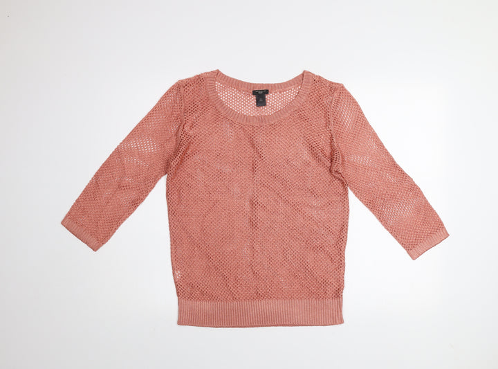 Ann Taylor Women’s Pink Open Knit 3/4 Sleeve Petite Jumper Size L