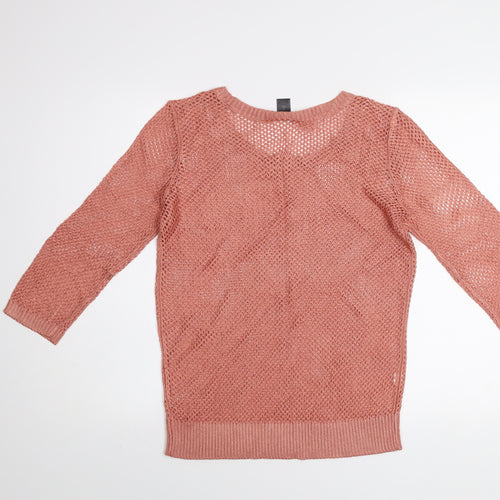Ann Taylor Women’s Pink Open Knit 3/4 Sleeve Petite Jumper Size L