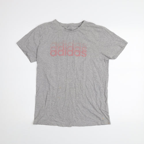 adidas Womens Grey XS Basic Logo Short Sleeve Cotton T-Shirt