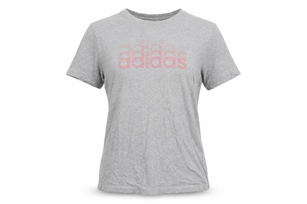 Front view of adidas women’s grey xs basic logo short sleeve cotton t-shirt