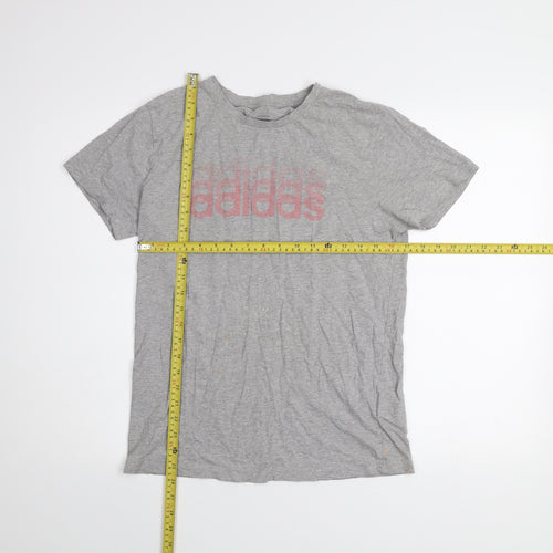 adidas Womens Grey XS Basic Logo Short Sleeve Cotton T-Shirt