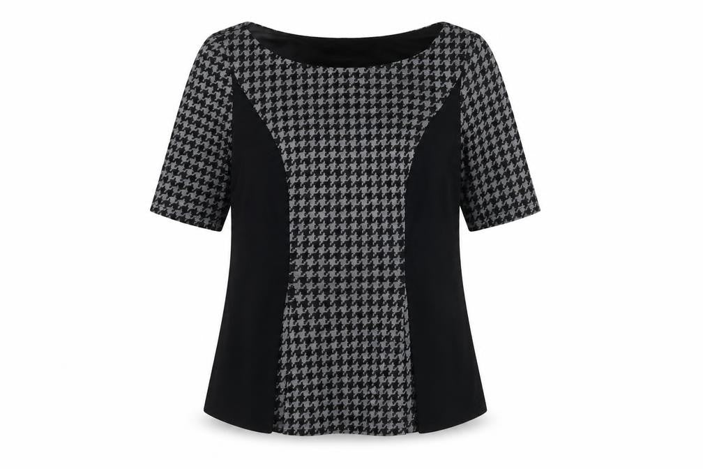 Front view of Marks & Spencer Per Una Women's Grey Houndstooth Blouse, size 14