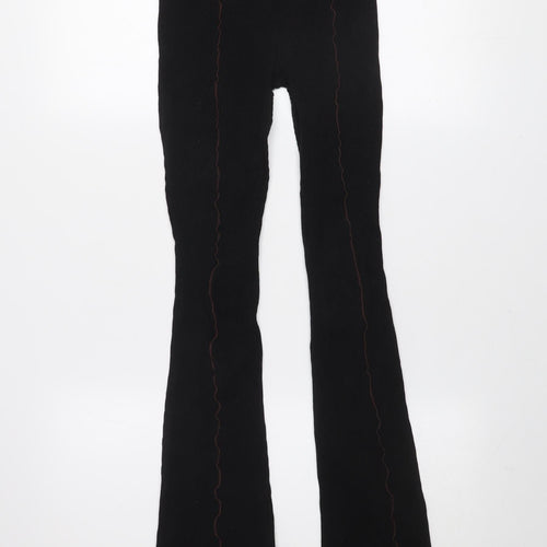 Zara Women Black Flared Ribbed Stretch Leggings Size S