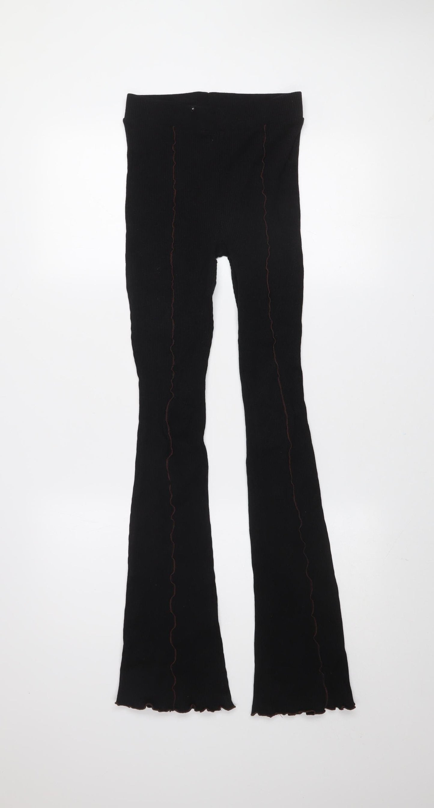 Zara Women Black Flared Ribbed Stretch Leggings Size S