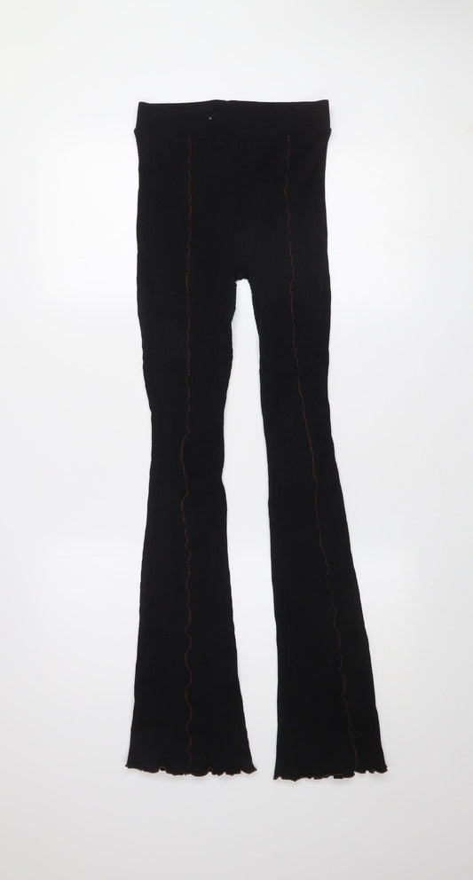Zara Women Black Flared Ribbed Stretch Leggings Size S