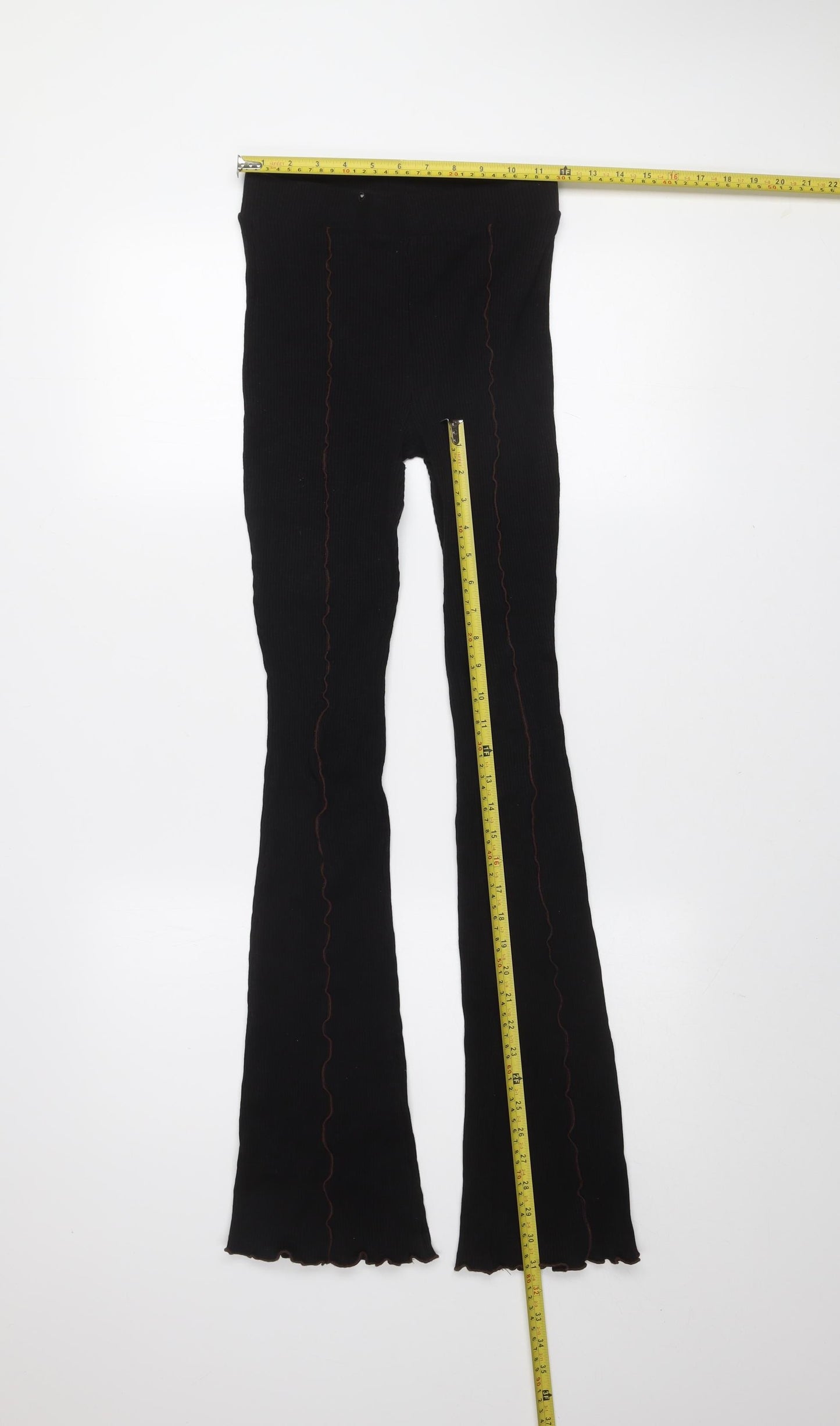 Zara Women Black Flared Ribbed Stretch Leggings Size S