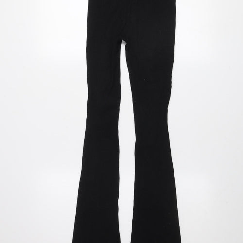 Zara Women Black Flared Ribbed Stretch Leggings Size S