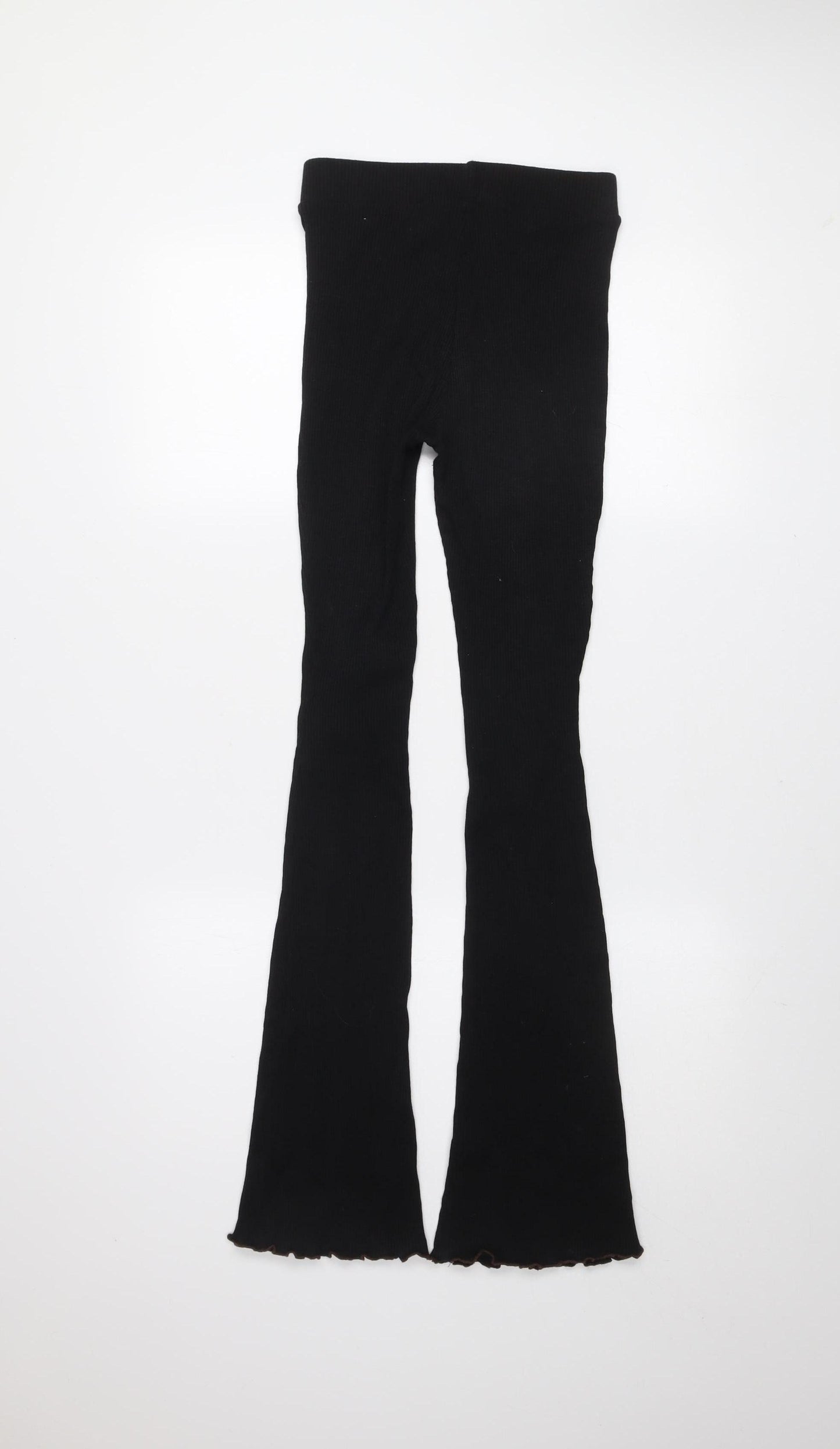 Zara Women Black Flared Ribbed Stretch Leggings Size S