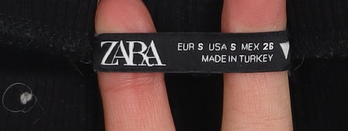 Zara Women Black Flared Ribbed Stretch Leggings Size S