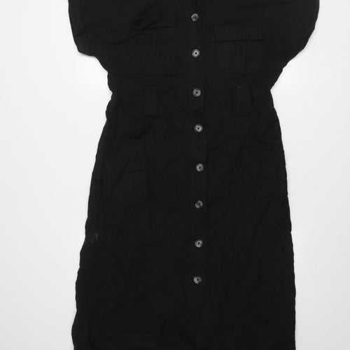 New Look Women’s Black Midi Shirt Dress Size 12 Collared Button Front
