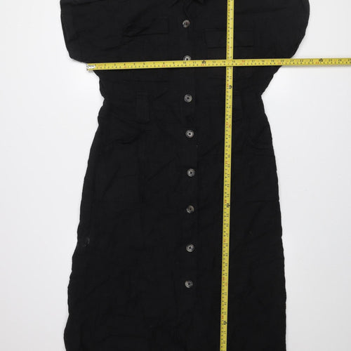 New Look Women’s Black Midi Shirt Dress Size 12 Collared Button Front