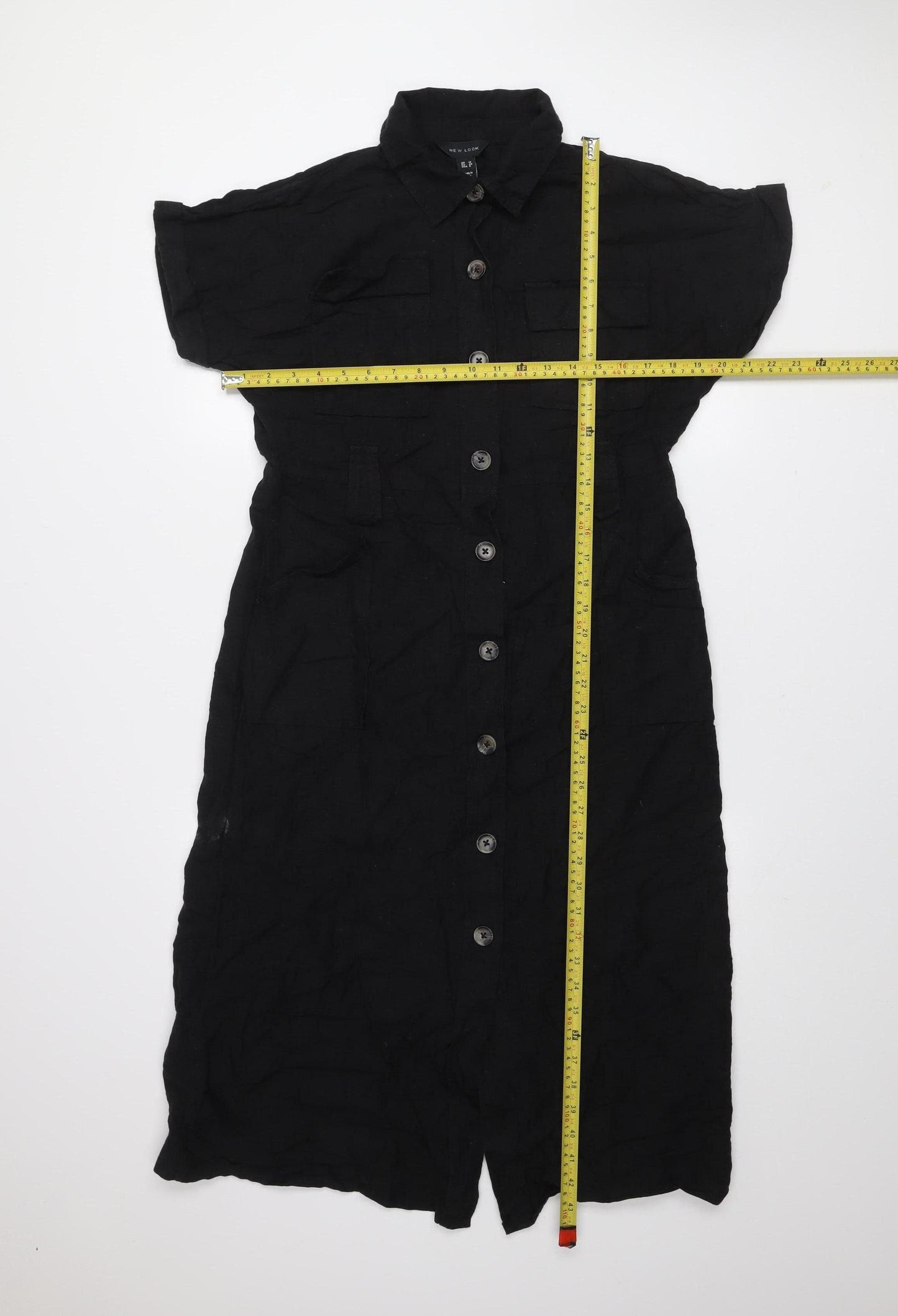 New Look Women’s Black Midi Shirt Dress Size 12 Collared Button Front