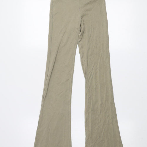 Bershka Women Beige Flared Leggings XS Stretch High Waist