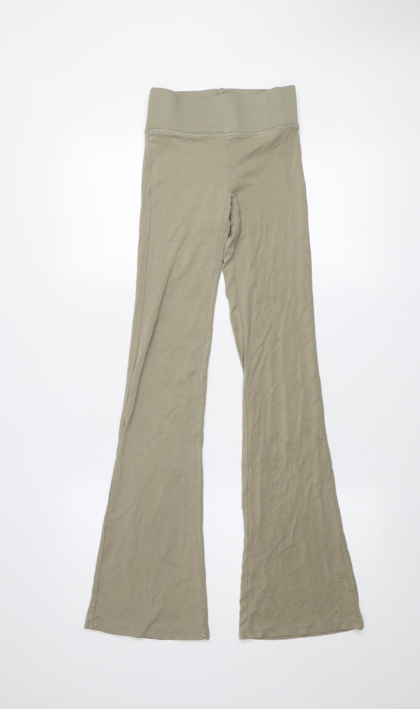 Bershka Women Beige Flared Leggings XS Stretch High Waist