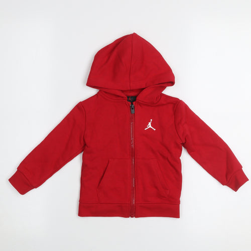 Jordan Unisex Baby Red Hooded Basic Zip Jacket 18 Months Cotton Blend